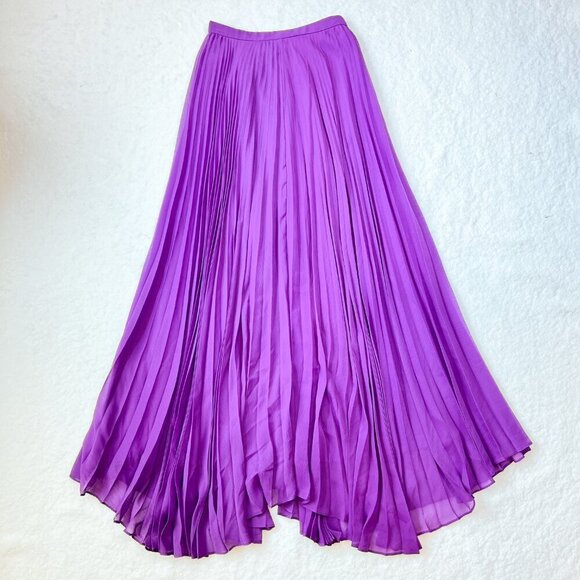 ALICE AND OLIVIA Purple Chiffon Long Pleated Asymmetrical Skirt Women's Size 0 - Picture 2 of 6